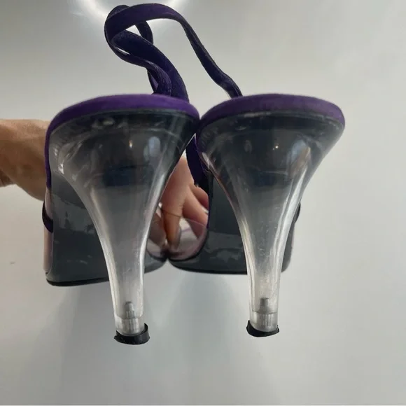 Vintage Onex Purple Gold Clear Studded Bow Retro Slingback Heels 80s 90s Size 9 - Picture 7 of 10